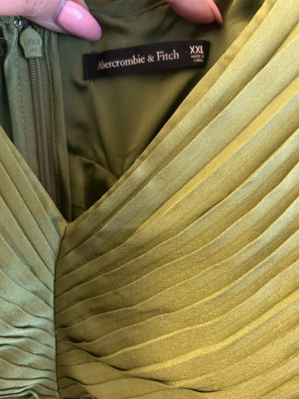 Abercrombie & Fitch Olive Green Pleated Cutout Midi Dress XXL